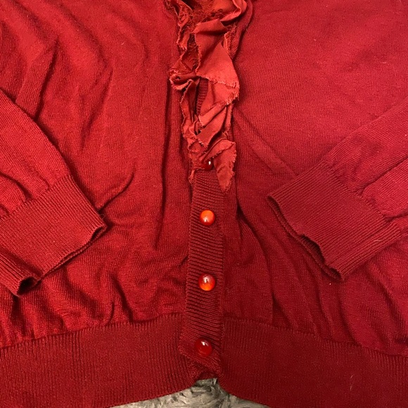 💋Red, Ruffled Bisou Bisou Cardigan - Picture 3 of 13